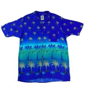 Y2K Ocean Current Vintage Originals Hawaiian Shirt Mens L Blue Palm Trees Beach